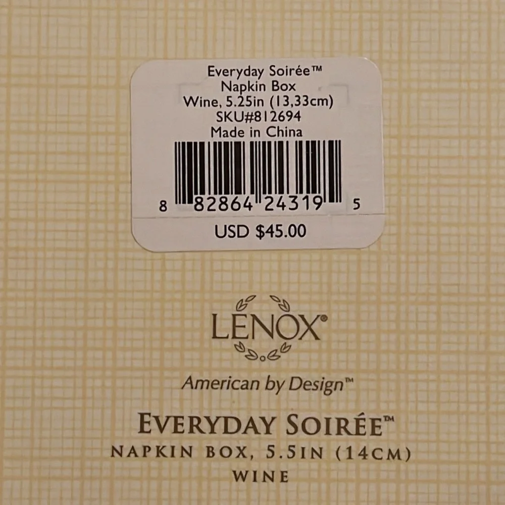 Brand New Lenox Everyday Soirée Wine Beverage Napkin Box Holder Grapes